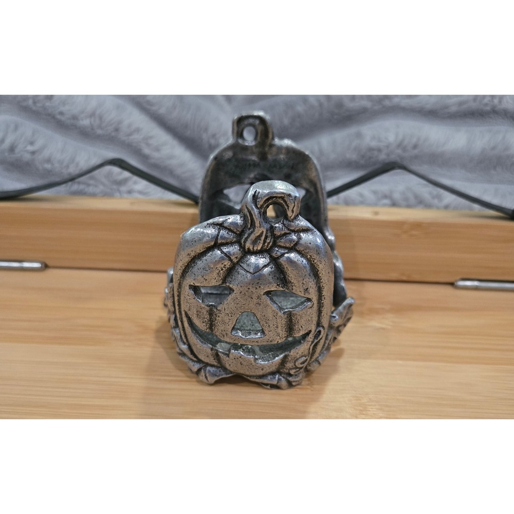Vintage 1998 Carson Pewter Metal Pumpkin Jack O Lantern Votive Candle Holder